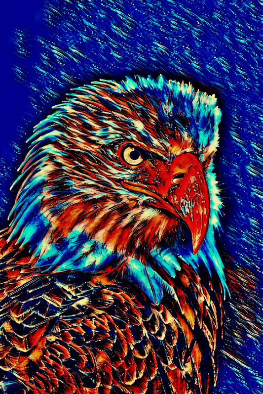 THE EAGLE - An Original Vibrant Blue Bald Eagle Majestic Bird Symbol Power Freedom Wildlife Impressionistic Wall Artwork Print by ElaniArt