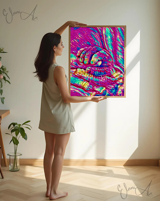 THE HAND - An Original Vibrant Pink Blue Colorful Baby's Hand Wrapped Around Mother's Finger Impressionistic Wall Artwork Print by ElaniArt