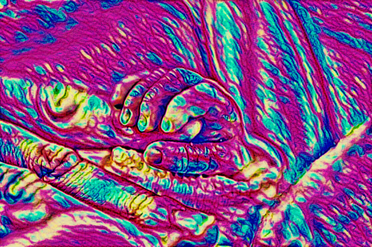 THE HAND - An Original Vibrant Pink Blue Colorful Baby's Hand Wrapped Around Mother's Finger Impressionistic Wall Artwork Print by ElaniArt