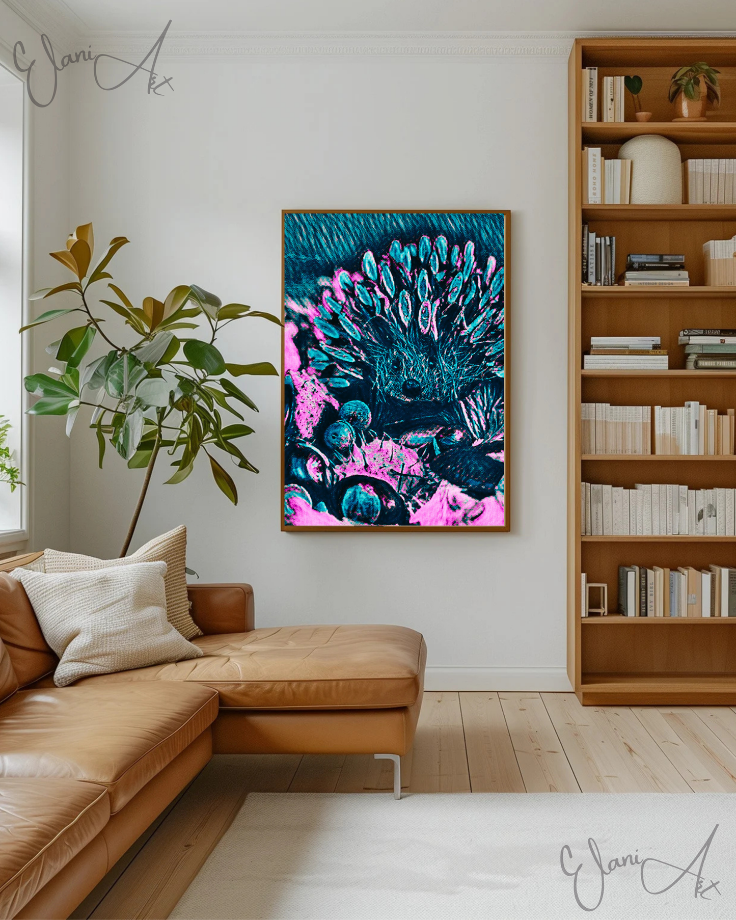 THE HEDGEHOG - An Original Vibrant Pink Blue Colorful Hedgehog Spiny Mammal Wildlife Portraiture Impressionistic Artwork Print by ElaniArt