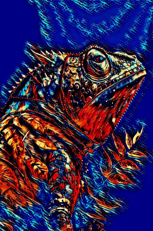 THE IGUANA - An Original Vibrant Blue Colorful Iguana Lizard Pet Animal Portraiture Reptile Impressionistic Wall Artwork Print by ElaniArt