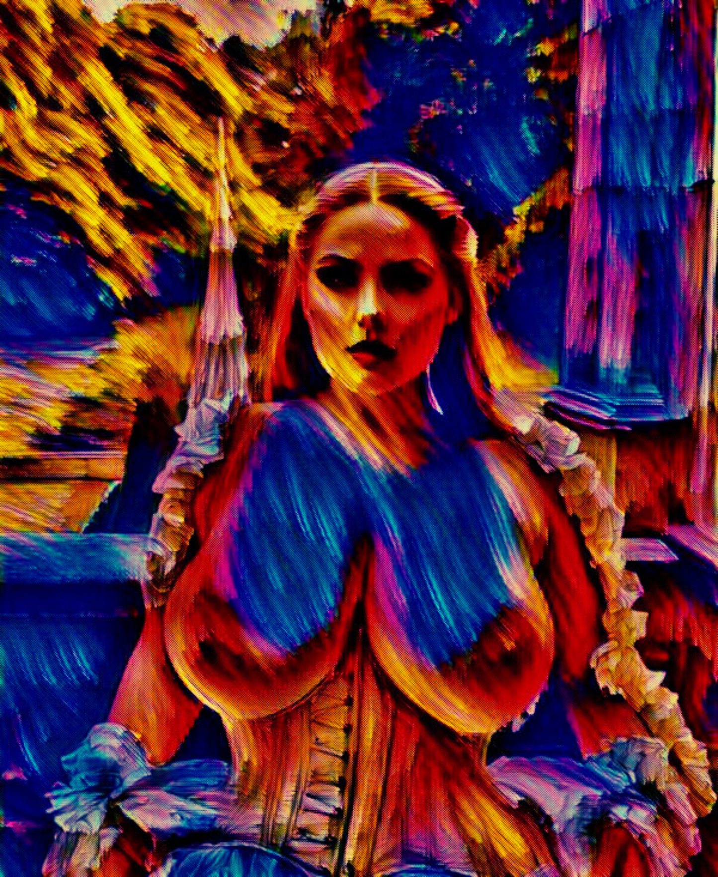 THE INFATUATING - An Original Vibrant Red Blue Colorful Erotic Victorian Woman Impressionistic Wall Artwork Print - Erotic Art by ElaniArt