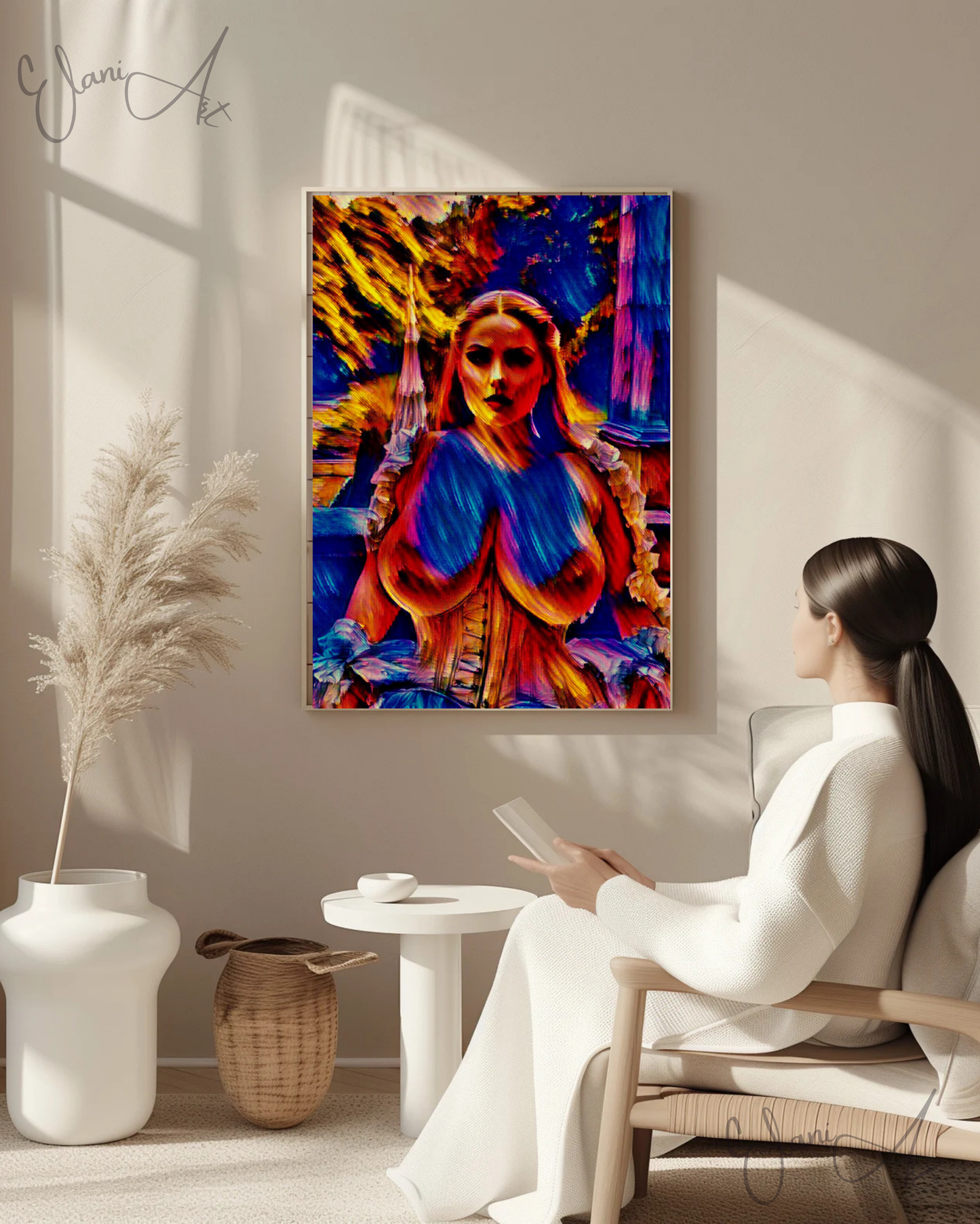 THE INFATUATING - An Original Vibrant Red Blue Colorful Erotic Victorian Woman Impressionistic Wall Artwork Print - Erotic Art by ElaniArt