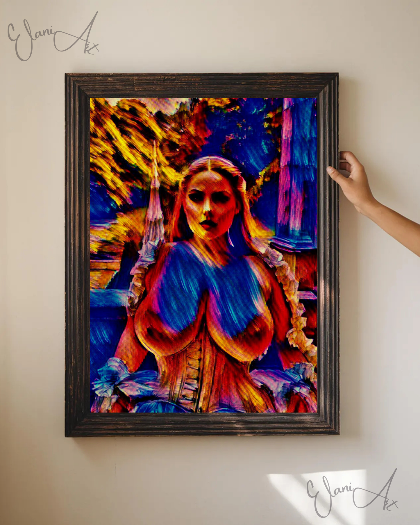 THE INFATUATING - An Original Vibrant Red Blue Colorful Erotic Victorian Woman Impressionistic Wall Artwork Print - Erotic Art by ElaniArt