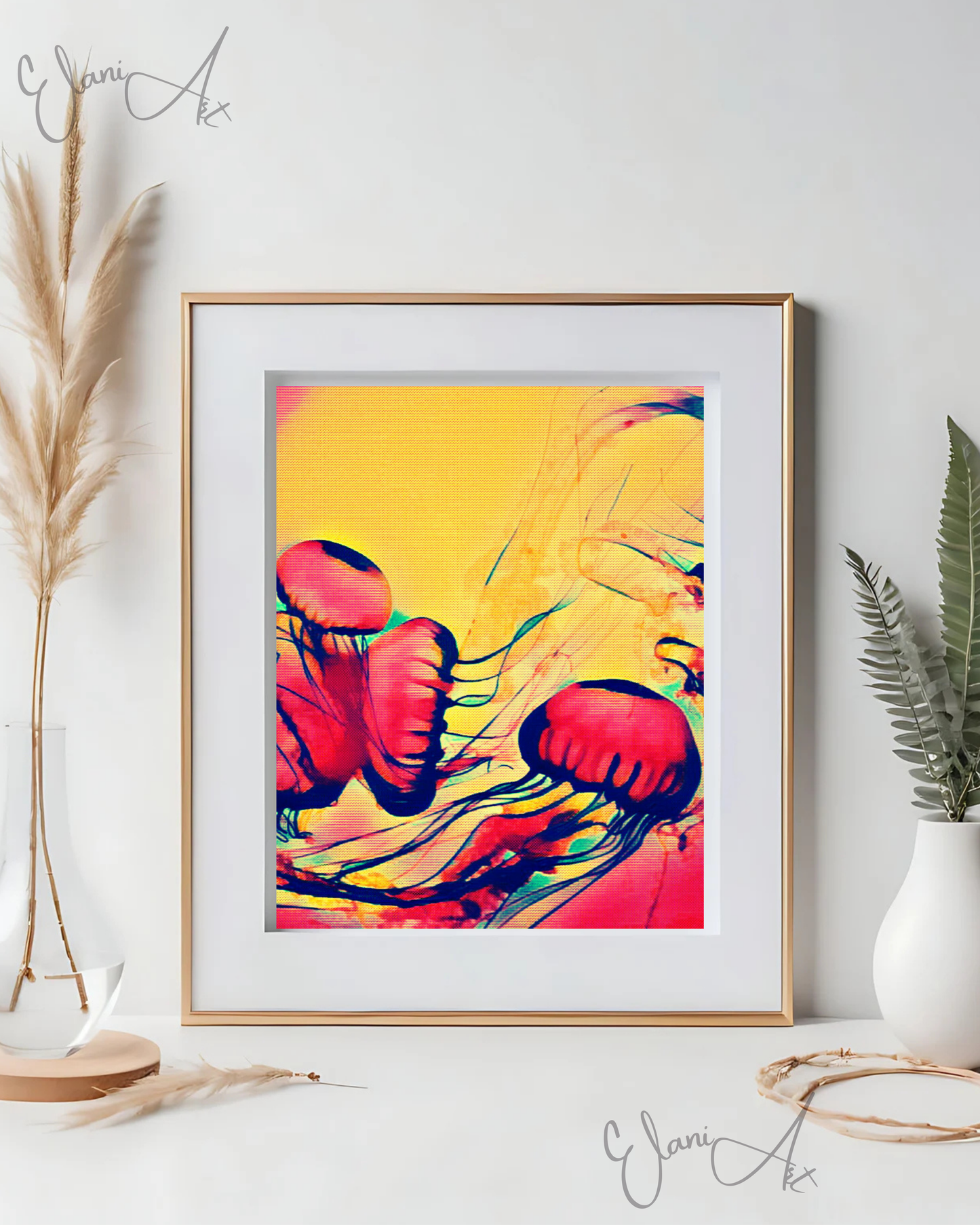 THE JELLIES - An Original Vibrant Colorful Jellyfish Sea Jellies Marine Animals Tentacles Impressionistic Bloom Artwork Print by ElaniArt