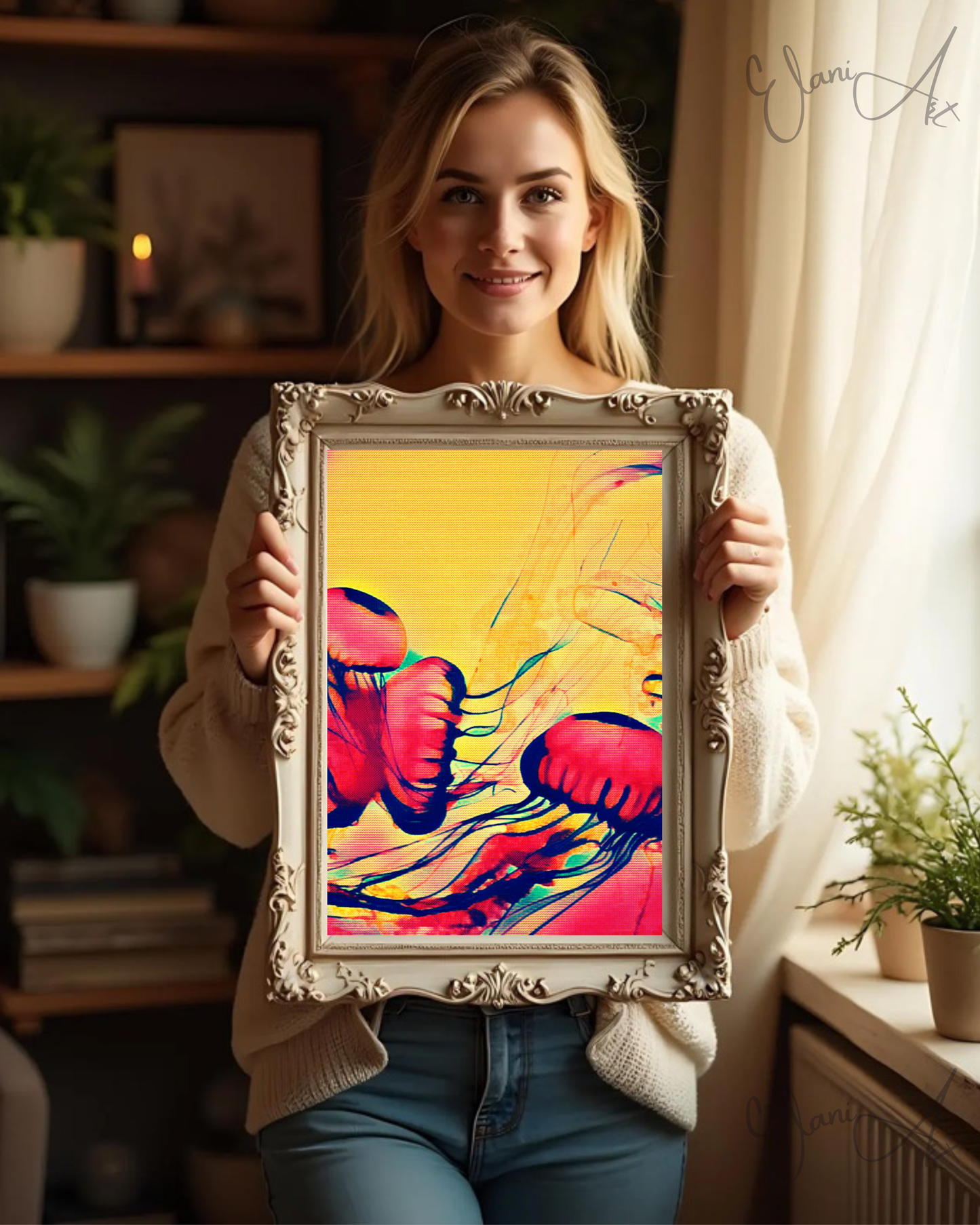 THE JELLIES - An Original Vibrant Colorful Jellyfish Sea Jellies Marine Animals Tentacles Impressionistic Bloom Artwork Print by ElaniArt