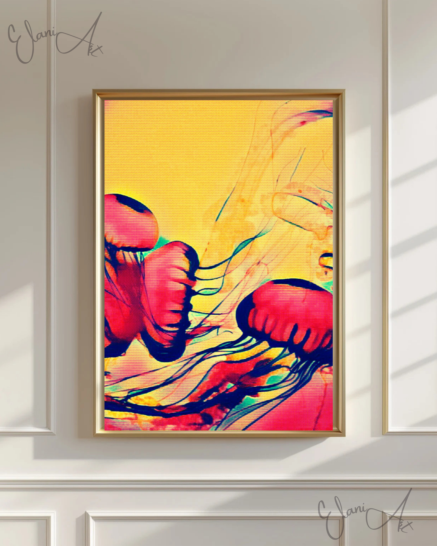 THE JELLIES - An Original Vibrant Colorful Jellyfish Sea Jellies Marine Animals Tentacles Impressionistic Bloom Artwork Print by ElaniArt