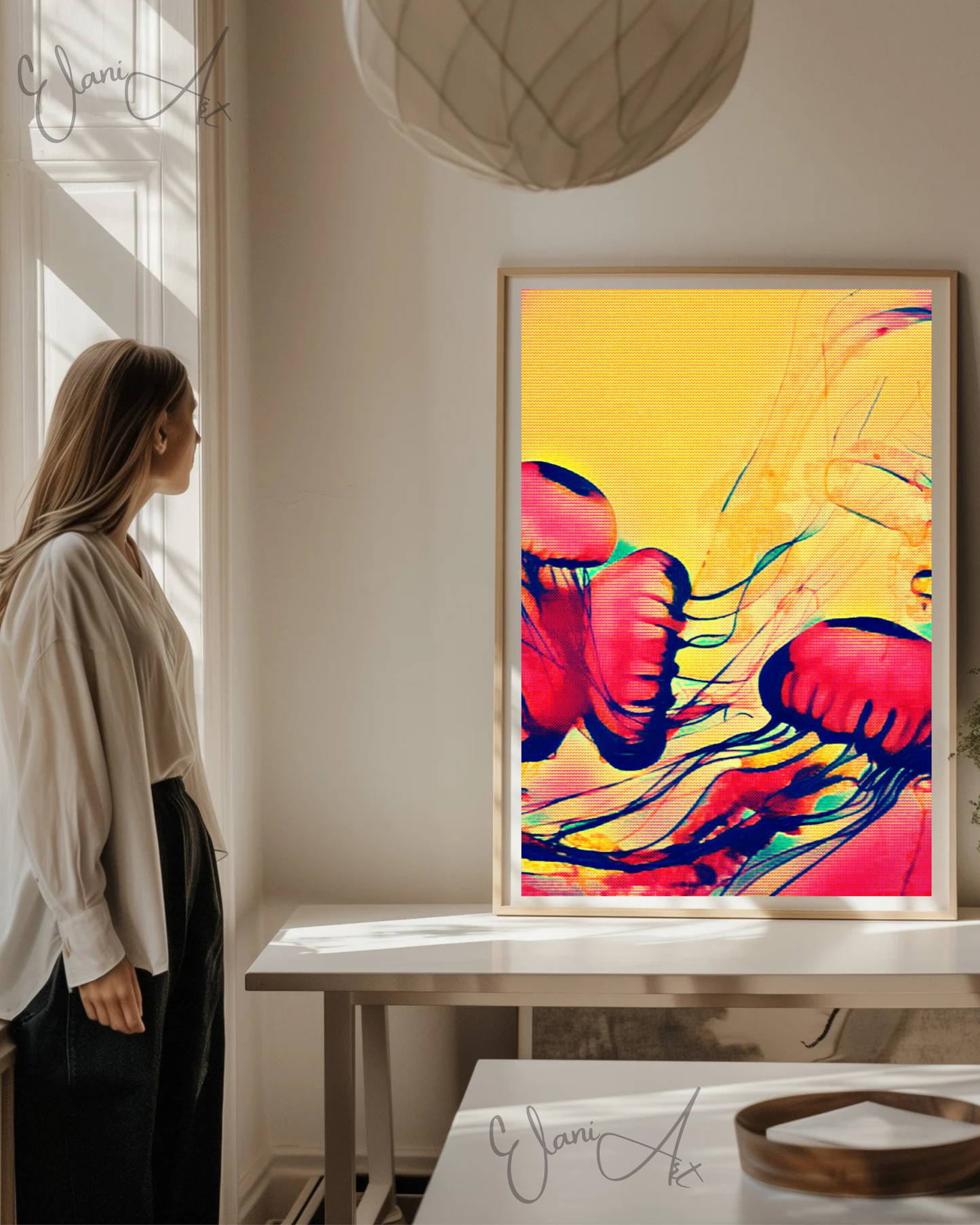 THE JELLIES - An Original Vibrant Colorful Jellyfish Sea Jellies Marine Animals Tentacles Impressionistic Bloom Artwork Print by ElaniArt