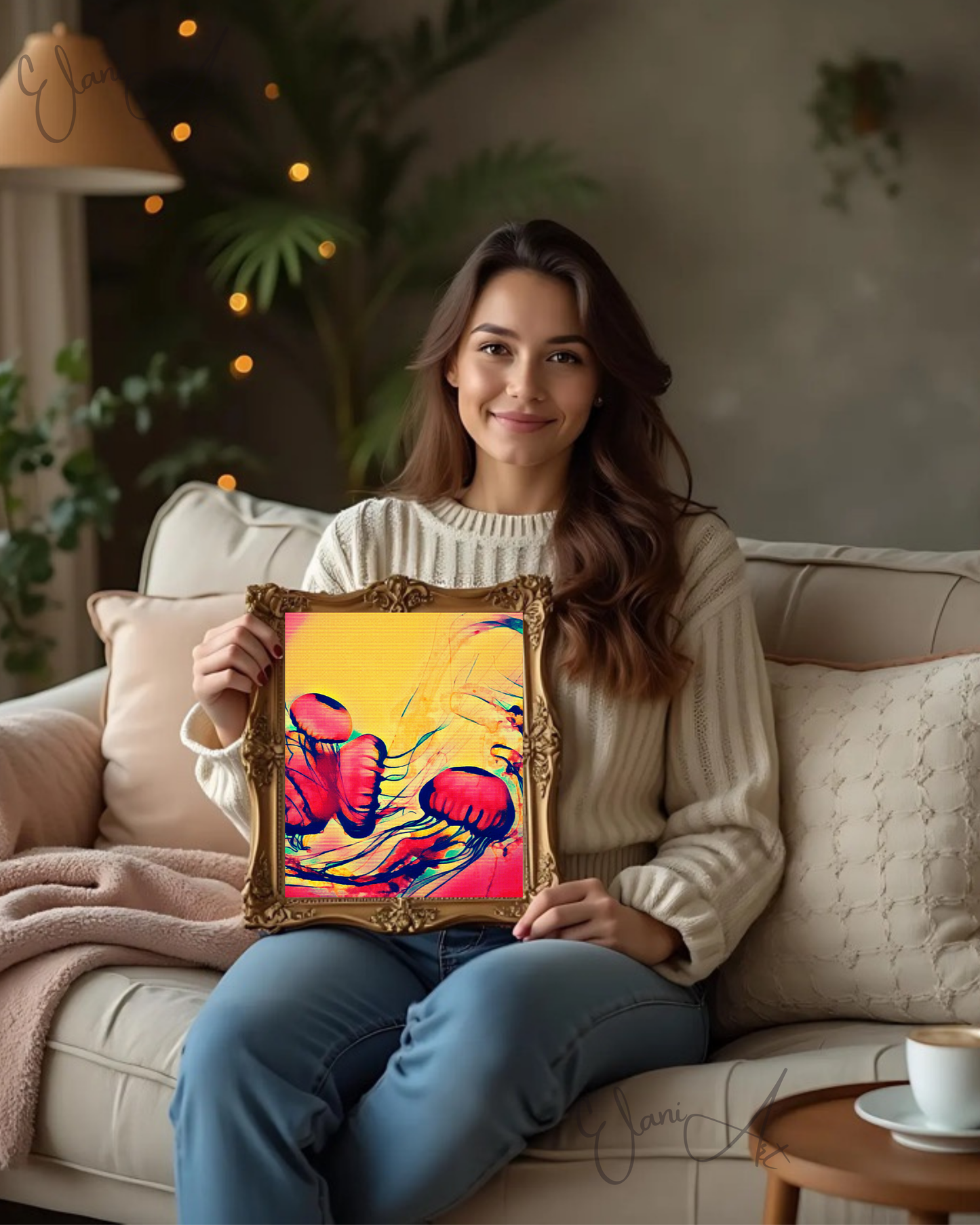 THE JELLIES - An Original Vibrant Colorful Jellyfish Sea Jellies Marine Animals Tentacles Impressionistic Bloom Artwork Print by ElaniArt