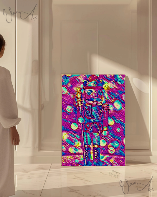 THE NUTCRACKER - An Original Vibrant Pink Magenta Colorful Nutcracker Doll Ballet Christmas Impressionistic Wall Artwork Print by ElaniArt