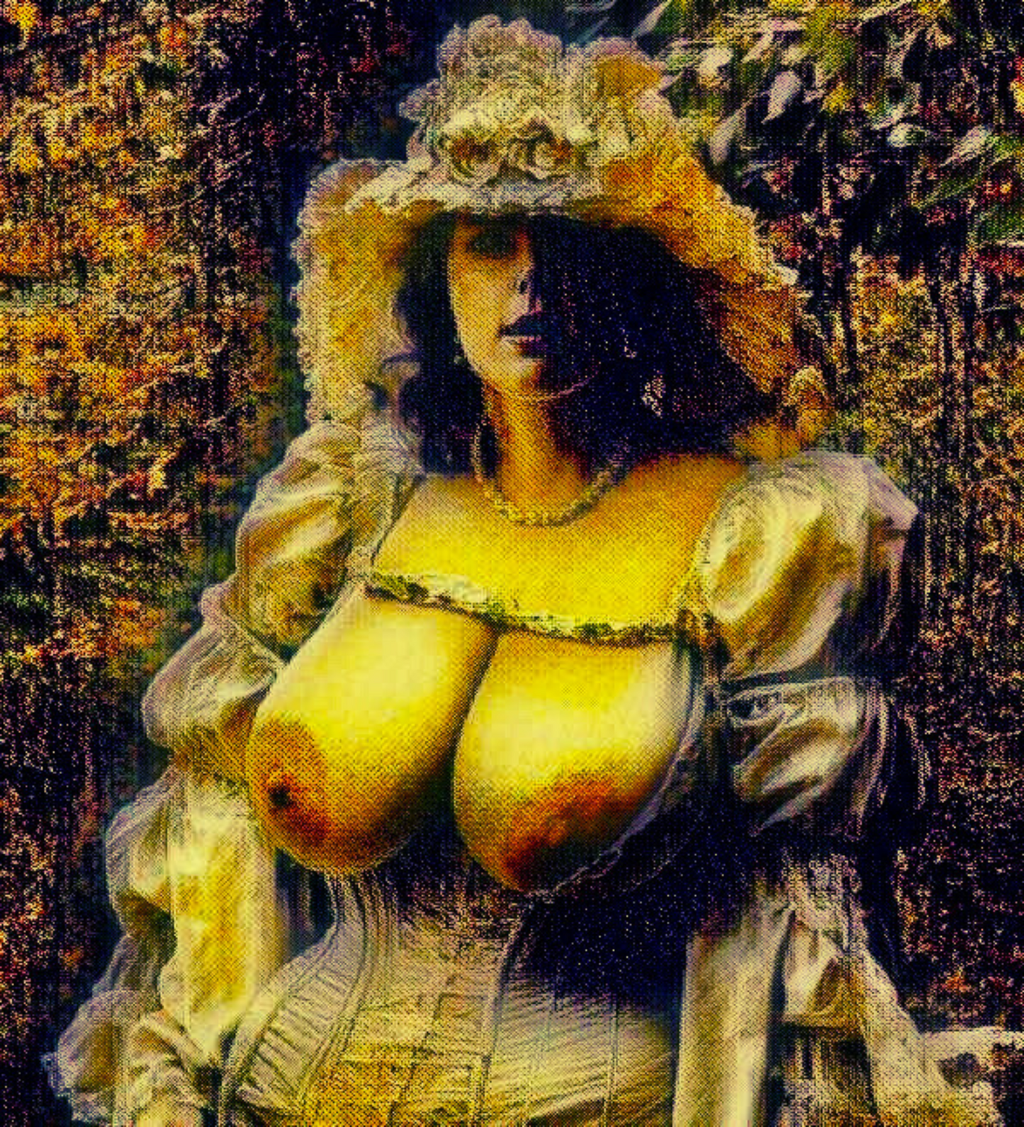 THE PICTURESQUE - An Original Vivid Erotic Victorian Woman Bare Breasts Corset Dress  Impressionistic Artwork Print - Erotic Art by ElaniArt
