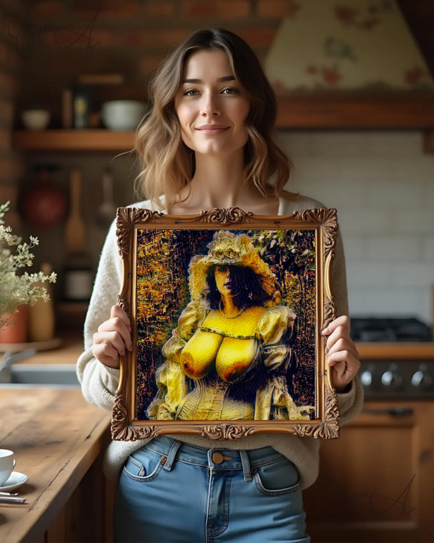 THE PICTURESQUE - An Original Vivid Erotic Victorian Woman Bare Breasts Corset Dress  Impressionistic Artwork Print - Erotic Art by ElaniArt