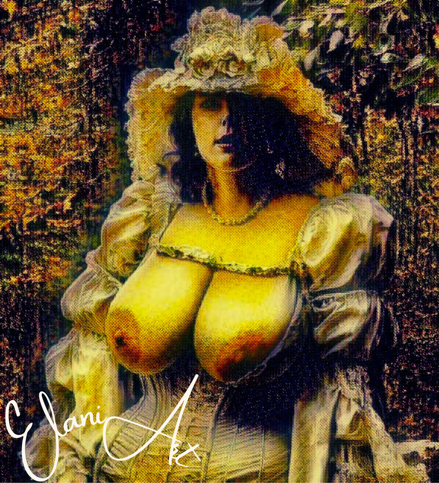 THE PICTURESQUE - An Original Vivid Erotic Victorian Woman Bare Breasts Corset Dress  Impressionistic Artwork Print - Erotic Art by ElaniArt