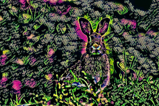 THE RABBIT - An Original Vibrant Pink Green Colorful CottonTail Rabbit Animal WildLife Portrait Impressionistic Artwork Print by ElaniArt