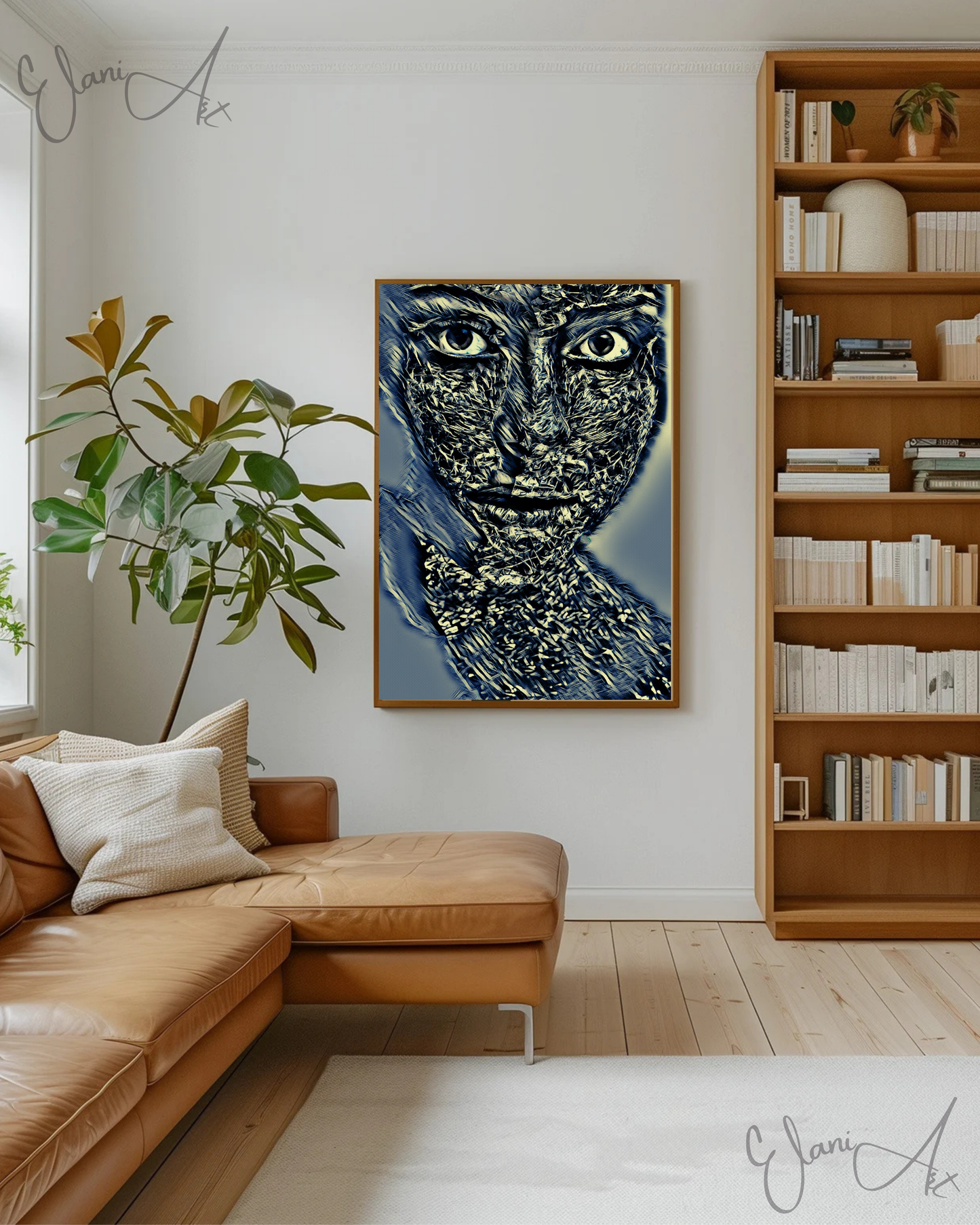 THE SILVER MIRAGE - An Original Vivid Silver Woman Face Crinkled Foil Portraiture Gray Eyes Impressionistic Wall Artwork Print by ElaniArt