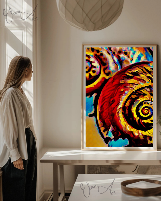 THE SNAILS - An Original Vibrant Red Yellow Colorful Coiled Shelled Snails Gastropods  Impressionistic Wall Artwork Print by ElaniArt