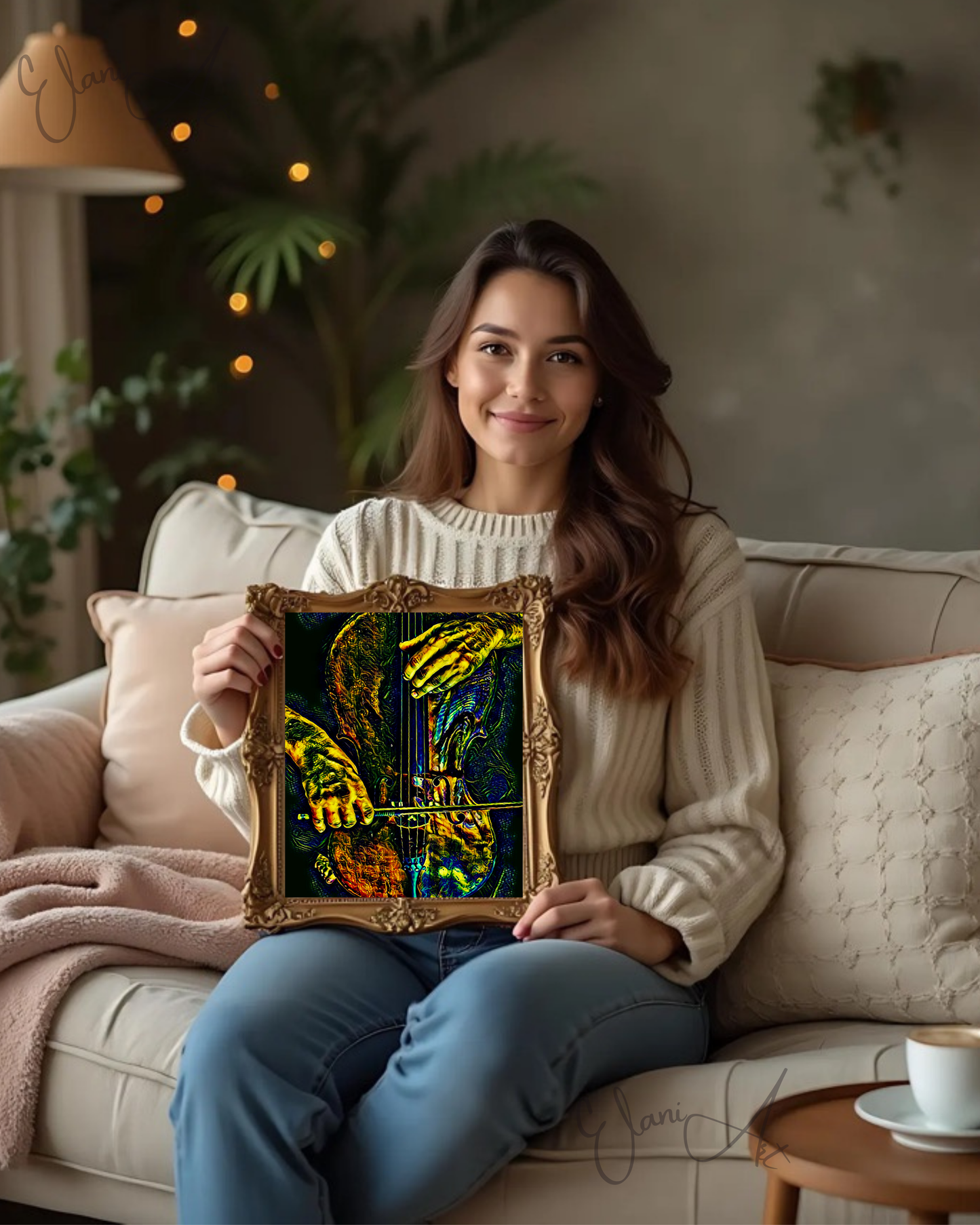 THE VIOLINIST - An Original Vivid Man's Hands Playing a Violin Musician String Instrument Impressionistic Wall Artwork Print by ElaniArt