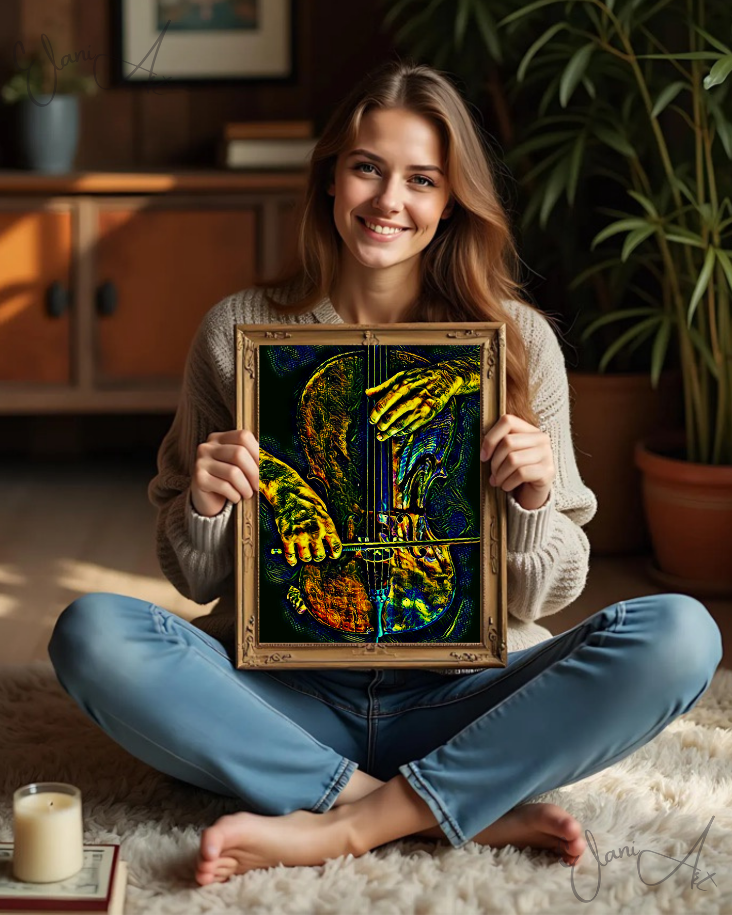 THE VIOLINIST - An Original Vivid Man's Hands Playing a Violin Musician String Instrument Impressionistic Wall Artwork Print by ElaniArt