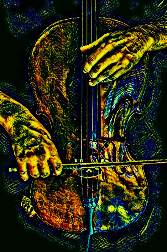 THE VIOLINIST - An Original Vivid Man's Hands Playing a Violin Musician String Instrument Impressionistic Wall Artwork Print by ElaniArt