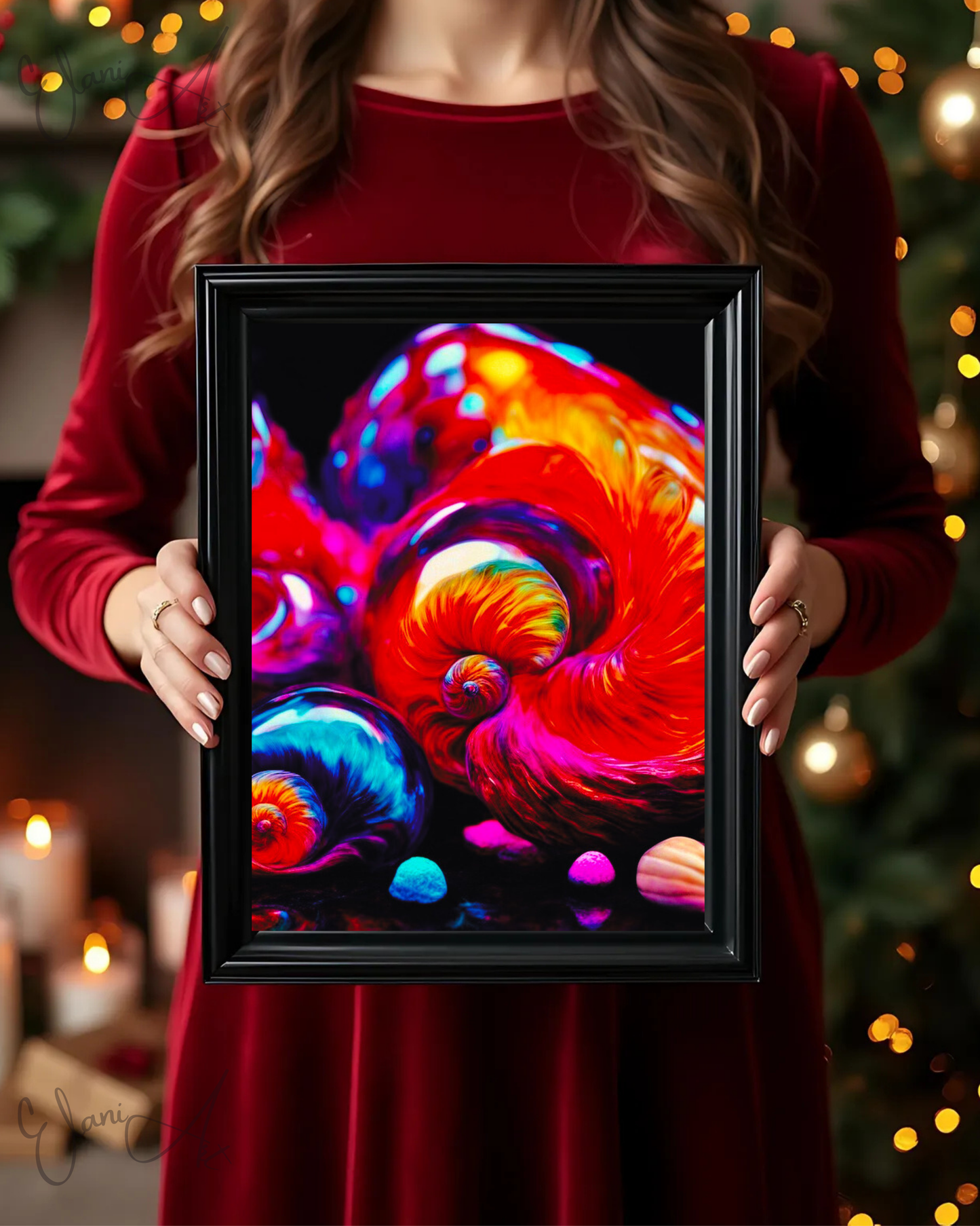 THE SHELLS - An Original Vibrant Orange Purple Colorful Seashell Swirl Ocean Beach Shells Impressionistic Wall Artwork Print by ElaniArt