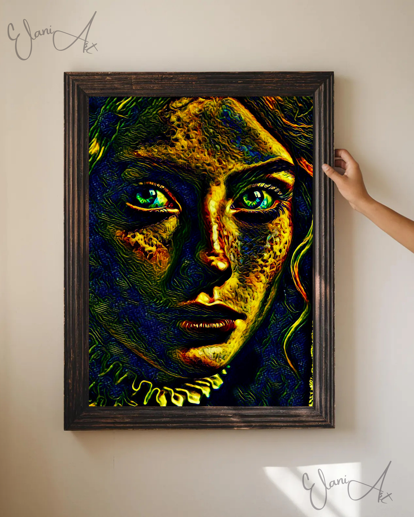 YOU DIDN'T SEE ME HERE - An Original Vibrant Glowing Blue Eyes Victorian Woman Portrait Head Veil Impressionistic Artwork Print by ElaniArt