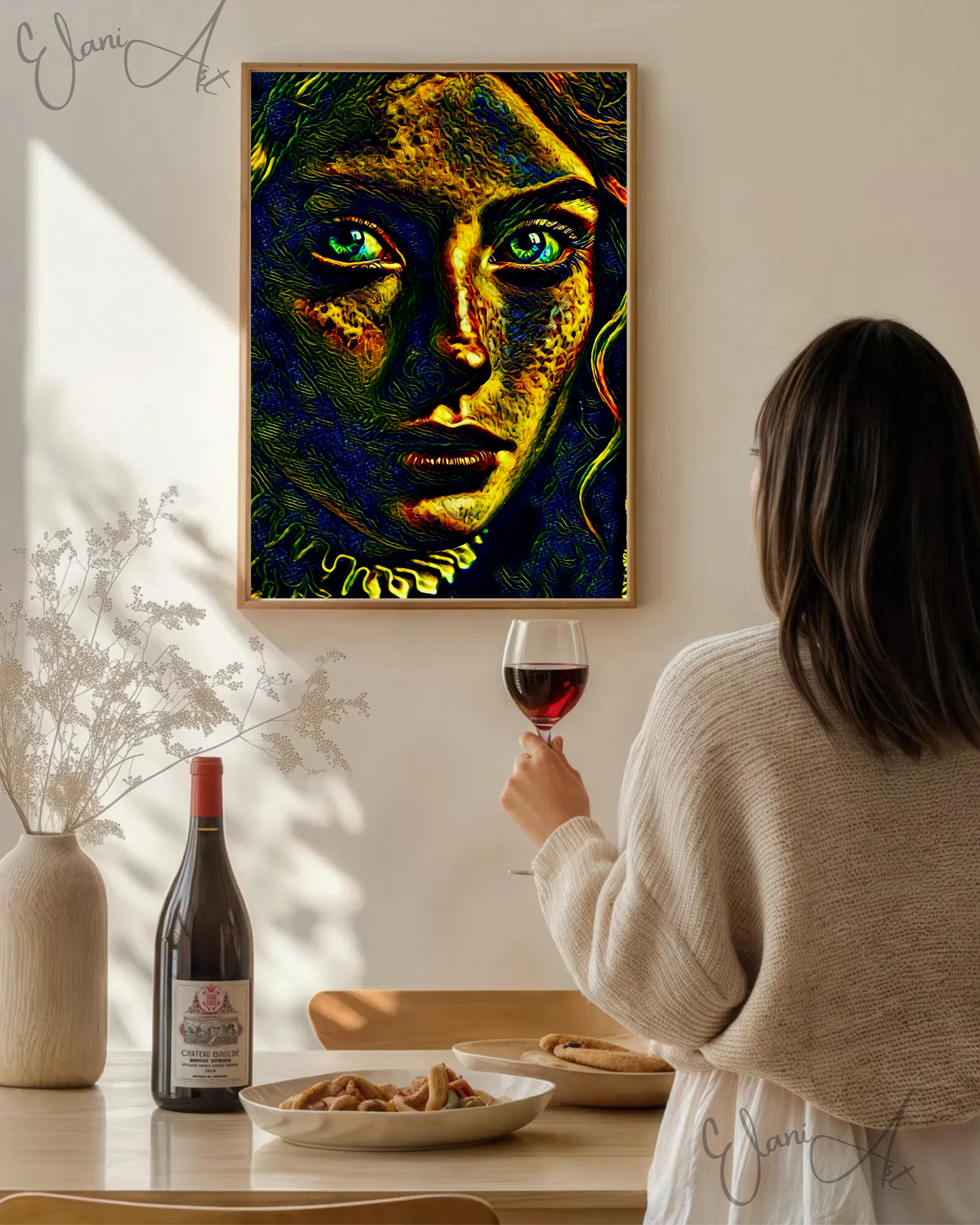 YOU DIDN'T SEE ME HERE - An Original Vibrant Glowing Blue Eyes Victorian Woman Portrait Head Veil Impressionistic Artwork Print by ElaniArt