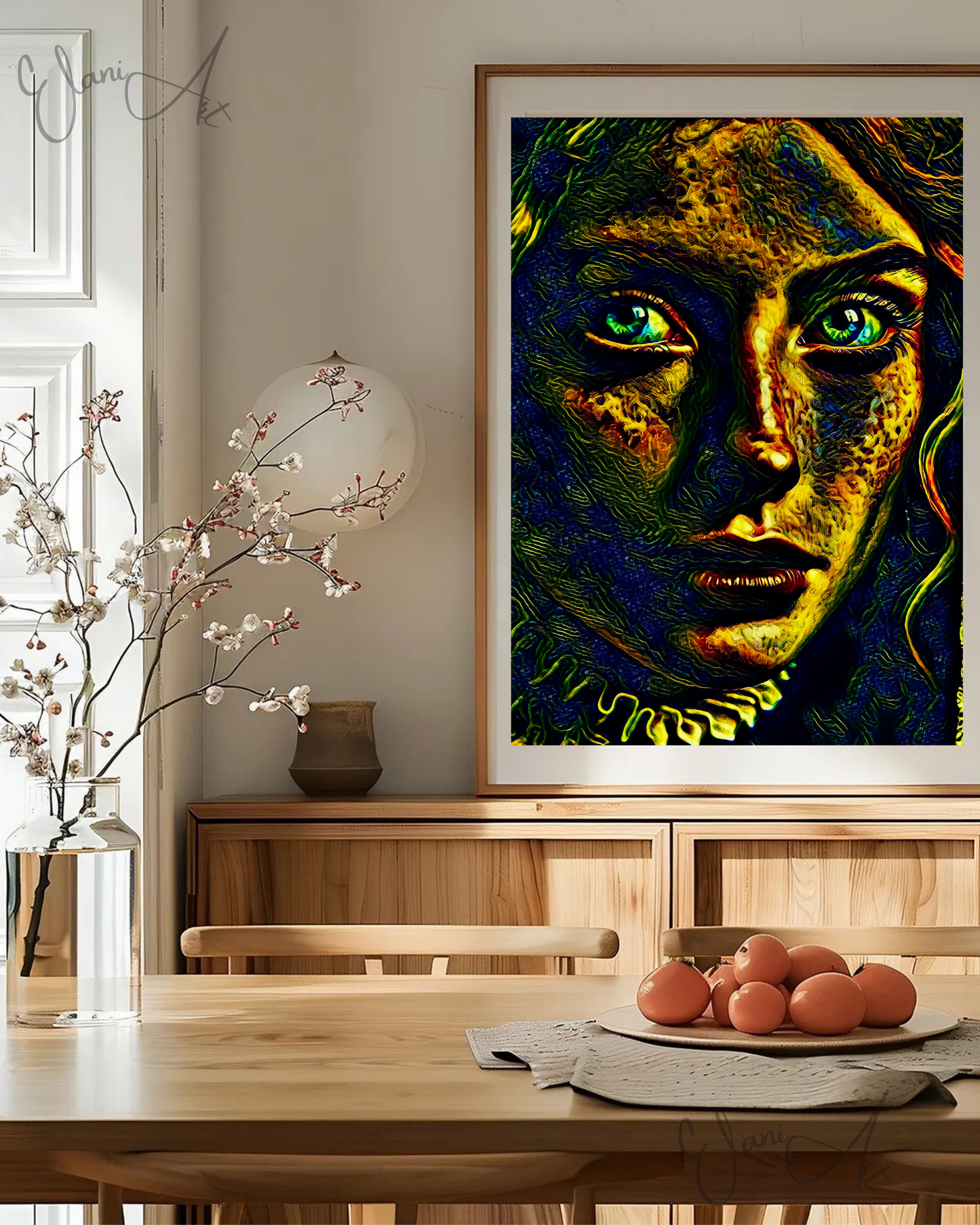 YOU DIDN'T SEE ME HERE - An Original Vibrant Glowing Blue Eyes Victorian Woman Portrait Head Veil Impressionistic Artwork Print by ElaniArt